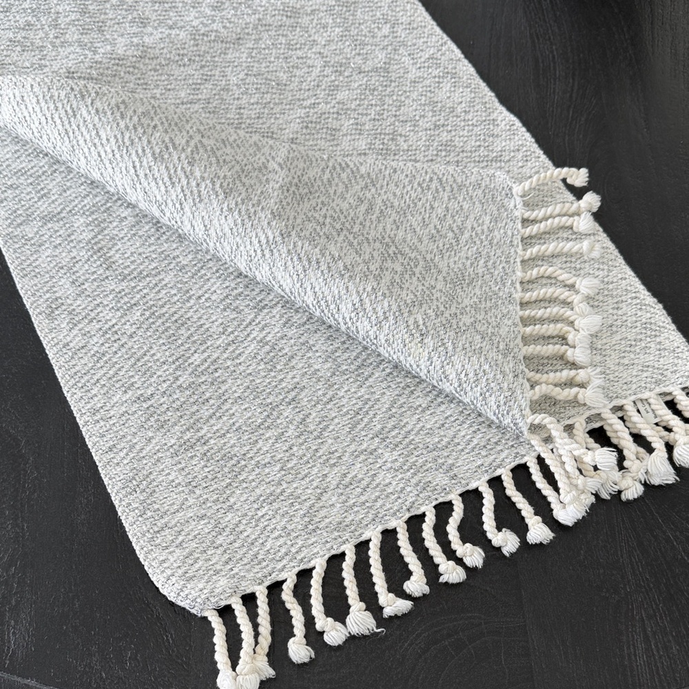 Silver and cream Fringed Table Runner